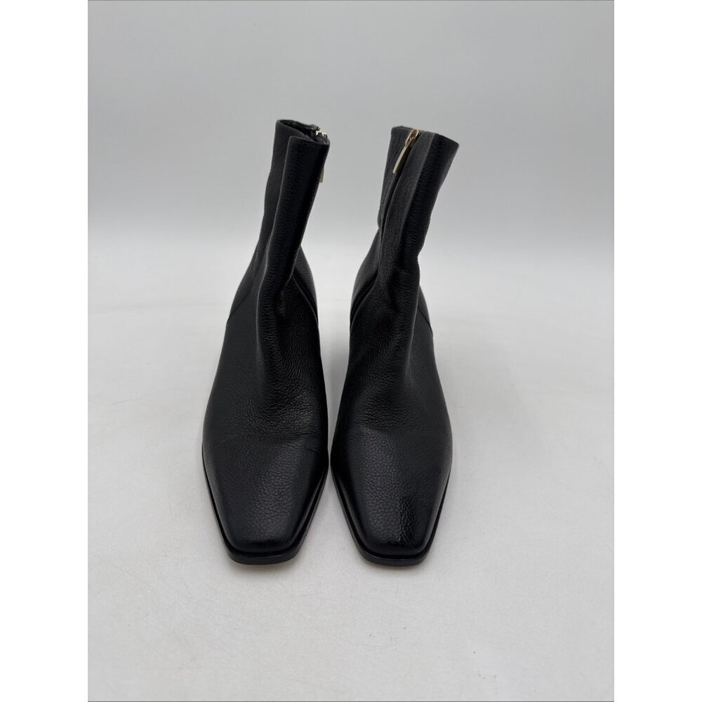 Marion Parke Black Side Zip Boots Booties Ankle 37.5 US 7 Pebbled Leather Heel - Picture 2 of 11